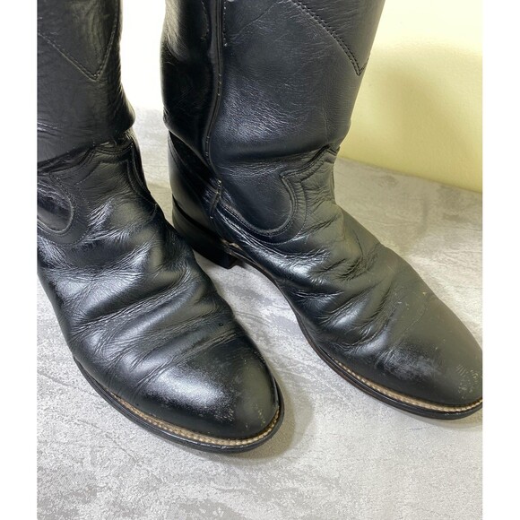Vintage Justin 3133 Boots Mens Size 8D Black Leather Western Roper Cowboy Ranch main image 16